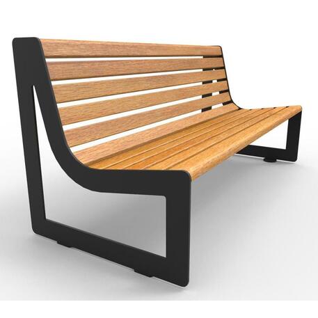 Metallbank mit Rückenlehne, aus Iroko-Holz gefertigt 'Premium Collection / STF/13-04-55/MDL'