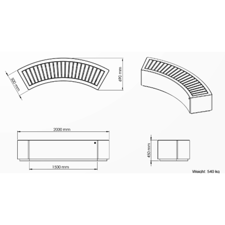 Concrete outdoor bench '200x69x45cm / BS-268-J'