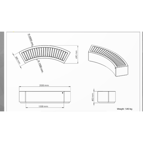 Modulinis betoninis suolas apdirbtas smulkia granito skaldele 'Premium / 200x69xH/45cm / BS-268-J'