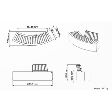 Außenbank aus Beton '200x70x81cm / BS-268-H'