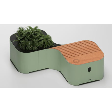 Metalinis suoliukas su vazonu, Okumè mediena 'Okume_608-2M-F'