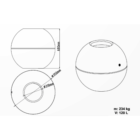 Apvalus betoninis vazonas – gėlinė, padengta smulkia granito skaldele 'Premium / Ø75xH/68cm / BS-365'
