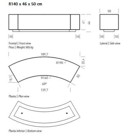 Betoninis modulinis suolas su LED apšvietimu 'Premium / Basic 50 / MDL_ 140cm'