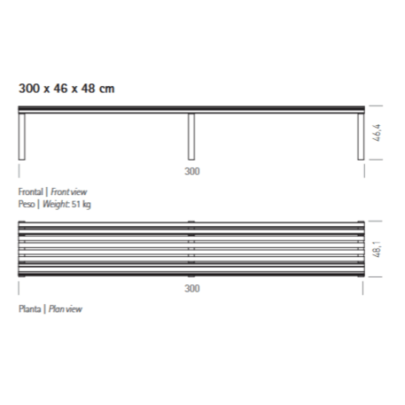 Metalinis suoliukas be atlošo 'Premium / Calmina 60cm/180cm/300cm'