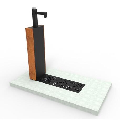 Metalinis geriamo vandens fontanas (kolonėlė) su IROKO medienos apdaila 'Premium Collection / STF/26-41-02/MDL'