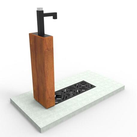 Metalinis geriamo vandens fontanas (kolonėlė) su IROKO medienos apdaila 'Premium Collection / STF/26-41-02/MDL'