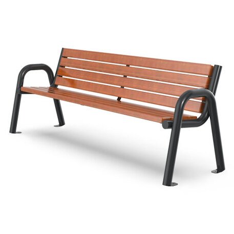 Panchina in metallo con schienale, realizzata in legno di Iroko 'Praga / 001220'