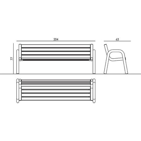 Panchina in metallo con schienale, realizzata in legno di Iroko 'Praga / 001220'