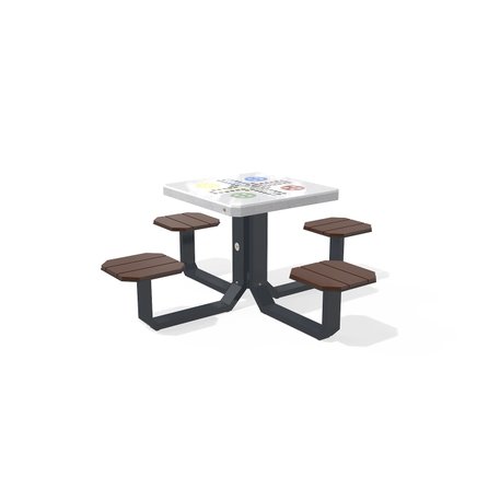 Betoninis šachmatų žaidimo stalas su keturiomis sėdimomis vietomis, šlifuotu terrazzo paviršiumi ir medinėmis sėdimomis dalimis 'Premium / 190x190xH/76cm / BS-420'