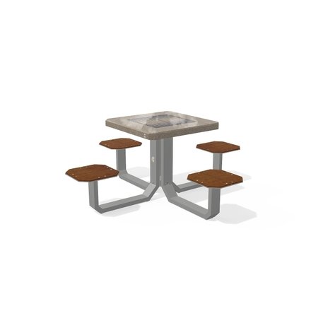 Betoninis šachmatų žaidimo stalas su keturiomis sėdimomis vietomis, šlifuotu terrazzo paviršiumi ir medinėmis sėdimomis dalimis 'Premium / 190x190xH/76cm / BS-420'