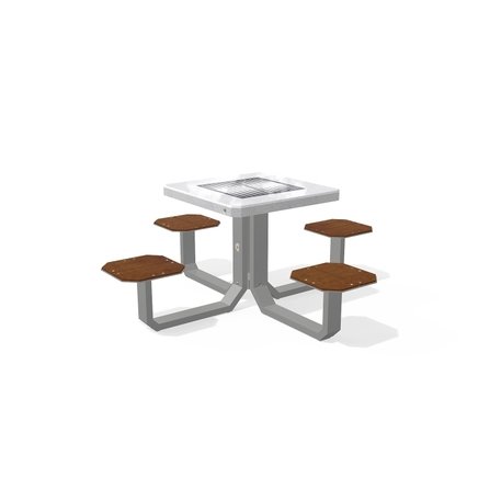 Betoninis šachmatų žaidimo stalas su keturiomis sėdimomis vietomis, šlifuotu terrazzo paviršiumi ir medinėmis sėdimomis dalimis 'Premium / 190x190xH/76cm / BS-420'