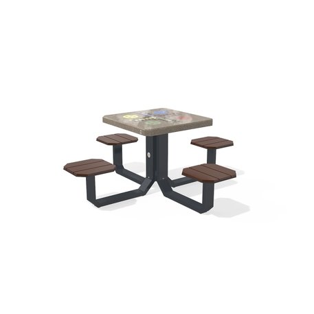 Betoninis šachmatų žaidimo stalas su keturiomis sėdimomis vietomis, šlifuotu terrazzo paviršiumi ir medinėmis sėdimomis dalimis 'Premium / 190x190xH/76cm / BS-420'