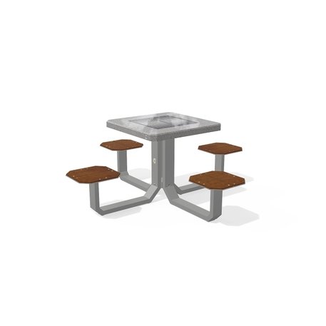 Betoninis šachmatų žaidimo stalas su keturiomis sėdimomis vietomis, šlifuotu terrazzo paviršiumi ir medinėmis sėdimomis dalimis 'Premium / 190x190xH/76cm / BS-420'
