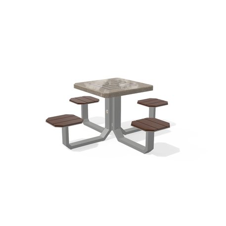 Betoninis šachmatų žaidimo stalas su keturiomis sėdimomis vietomis, šlifuotu terrazzo paviršiumi ir medinėmis sėdimomis dalimis 'Premium / 190x190xH/76cm / BS-420'