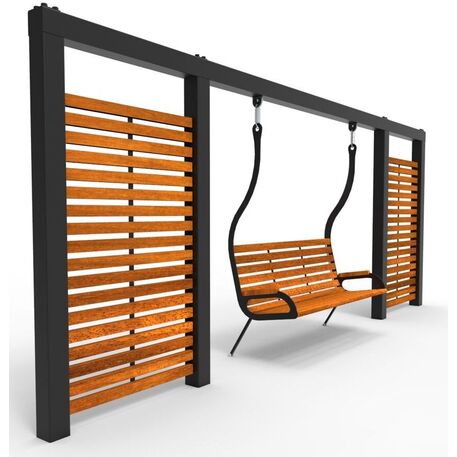 Metalinės lauko supynės su iroko medienos suolu ir treliažu 'Premium Collection / STF/28-31-10/MDL'