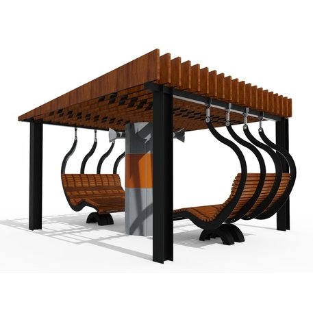 Lauko druskų kambarys (Haloterapija) su pergole, supynėmis ir suolais iš iroko medienos 'Premium Collection / STF/27-41-02_02/MDL'