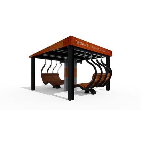 Lauko druskų kambarys (Haloterapija) su pergole, supynėmis ir suolais iš iroko medienos 'Premium Collection / STF/27-41-02_02/MDL'