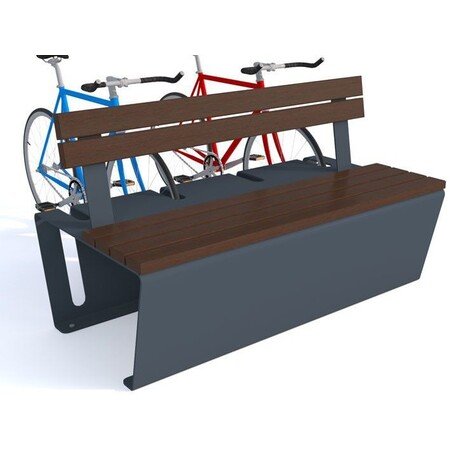 Metal bench with backrest and wooden seat 'MBG/38-Simon / 180cm'