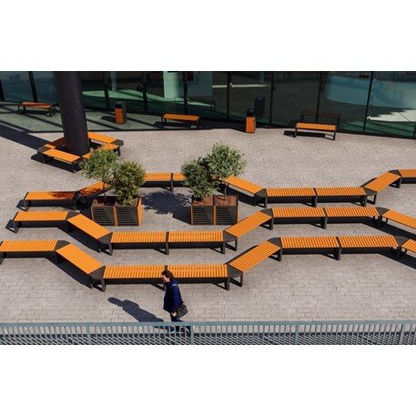 Металлическая скамейка без спинки с деревянным сиденьем 'MBG/118-Opalek I_T / 227cm'