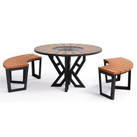 Metal picnic table with benches and wooden seating surfaces 'MBG_153 / Picnic Set Amant I'
