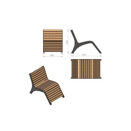 Металлический шезлонг с деревянной лежачей поверхностью 'STF/Oberon/MDL'