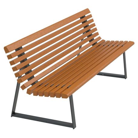 Metal bench with backrest made of Iroko wood 'Urbano 1390/MDL'