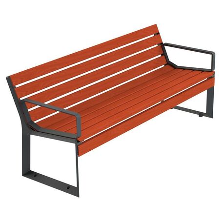 Metal bench with backrest made of Iroko wood 'Urbano 1217/MDL'