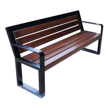 Metal bench with backrest made of Iroko wood 'Urbano 1383/MDL'