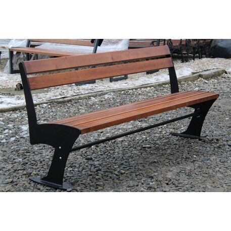 Metal bench with backrest made of Iroko wood 'Urbano 1313/MDL'