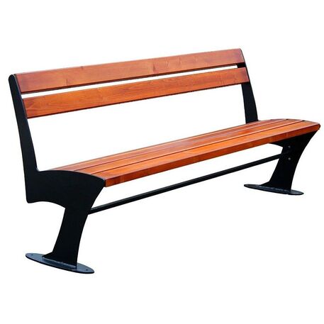 Metal bench with backrest made of Iroko wood 'Urbano 1313/MDL'