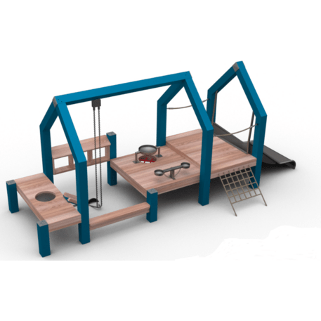 Moduliniai vaikų žaidimų aikštelių kompleksai 3–12 metų vaikams – kolekcija 'Frame / Ninja' MBG-Sand play Baking house Slide combination 02593