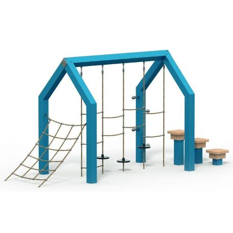 Moduliniai vaikų žaidimų aikštelių kompleksai 3–12 metų vaikams – kolekcija 'Frame / Ninja' MBG-Net house 02605