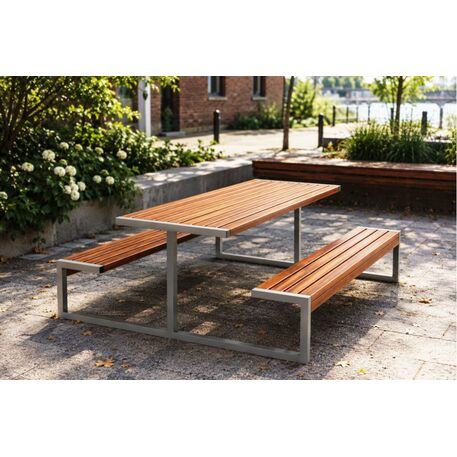 Metall-Picknicktisch mit Bänken und Holzsitzflächen 'Picnic_10D'