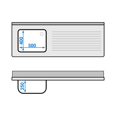 Edelstahltisch 160cm lang mit Spüle (50x40x25cm) und Ablage, 600mm tief