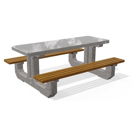 Betoninis pikniko stalas su suolais, šlifuotu terrazzo paviršiumi ir medinėmis sėdimomis dalimis 'Premium / 190x148xH/74cm / BS-220'