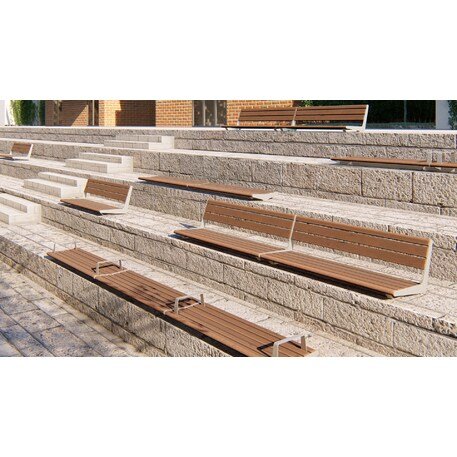 Metalinis suoliukas be atlošo, pagamintas iš Iroko medienos, tvirtinamas prie betoninių postamentų arba sienų 'Flow / 001259'