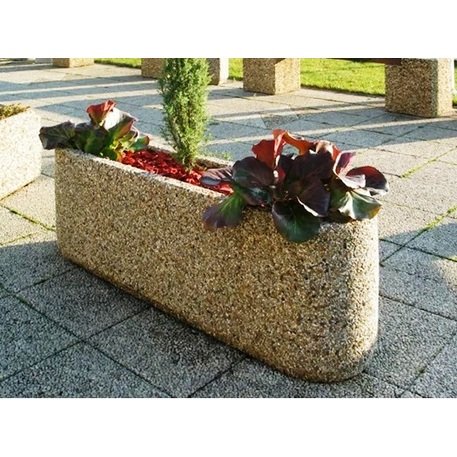 Betoninis vazonas – gėlinė, padengta smulkia granito skaldele 'Ø132x32xH/44cm'