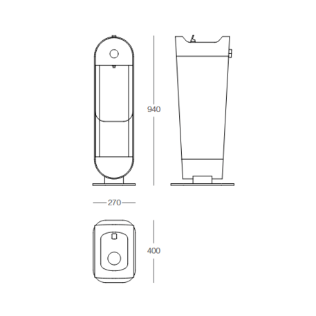 Metalinė geriamojo vandens kolonėlė su fontanu žmonėms, gertuve šunims ir butelių pripildymo funkcija 'Design Award 2024 / HYDRA S + DOGS'