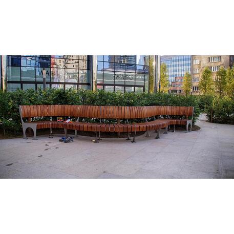 Lenktas arba tiesus metalinis suolas (suoliukas) su / be atlošo, pagamintas iš Iroko medienos 'Premium Collection / STF/19-04-78/MDL'