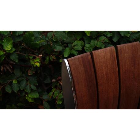 Lenktas arba tiesus metalinis suolas (suoliukas) su / be atlošo, pagamintas iš Iroko medienos 'Premium Collection / STF/19-04-78/MDL'