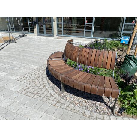 Lenktas arba tiesus metalinis suolas (suoliukas) su / be atlošo, pagamintas iš Iroko medienos 'Premium Collection / STF/19-04-78/MDL'