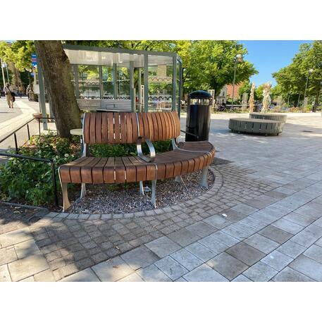 Lenktas arba tiesus metalinis suolas (suoliukas) su / be atlošo, pagamintas iš Iroko medienos 'Premium Collection / STF/19-04-78/MDL'