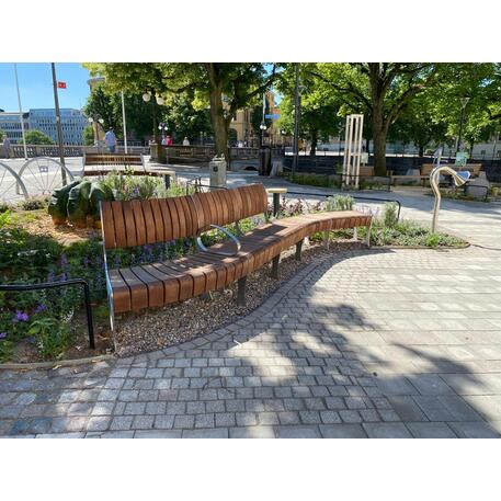 Lenktas arba tiesus metalinis suolas (suoliukas) su / be atlošo, pagamintas iš Iroko medienos 'Premium Collection / STF/19-04-78/MDL'