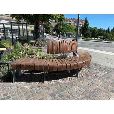 Lenktas arba tiesus metalinis suolas (suoliukas) su / be atlošo, pagamintas iš Iroko medienos 'Premium Collection / STF/19-04-78/MDL'