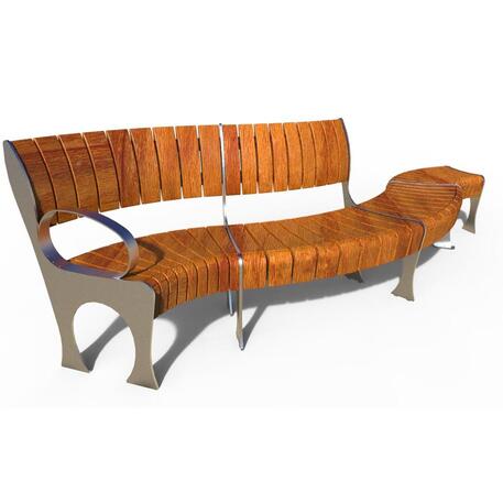 Lenktas arba tiesus metalinis suolas (suoliukas) su / be atlošo, pagamintas iš Iroko medienos 'Premium Collection / STF/19-04-78/MDL'