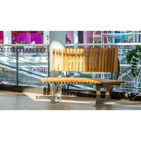 Panchina in metallo con schienale, realizzata in legno di Iroko 'Premium Collection / STF/13-04-40/MDL'