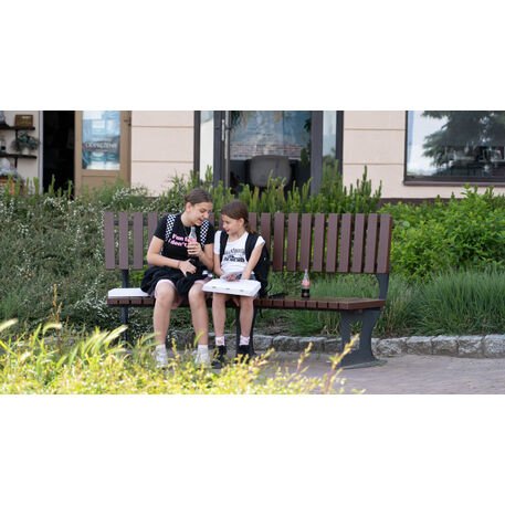 Panchina in metallo con schienale, realizzata in legno di Iroko 'Premium Collection / STF/13-04-40/MDL'