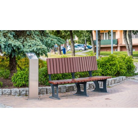 Panchina in metallo con schienale, realizzata in legno di Iroko 'Premium Collection / STF/13-04-40/MDL'