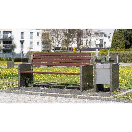 Betoninis / Granitinis suolas su atlošu ir Iroko medienos sėdima dalimi 'Premium Collection / STF/11-04-02/MDL'