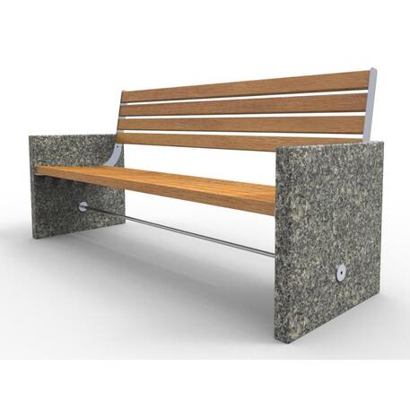 Betoninis / Granitinis suolas su atlošu ir Iroko medienos sėdima dalimi 'Premium Collection / STF/11-04-02/MDL'